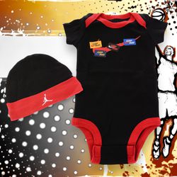 Air Jordan Baby Boy Hat & Tank Bodysuit Romper Red, Black & White 6-12M Jumpman
