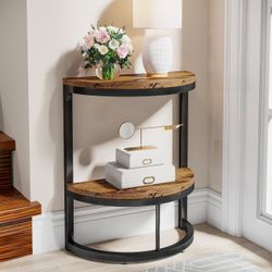 New Half Round End Table, Narrow Side Table with Metal Frame