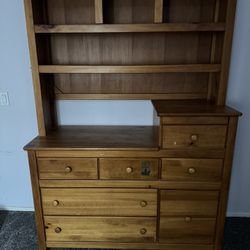 Wood Dresser With Detachable Hutch And Baby Changing Area