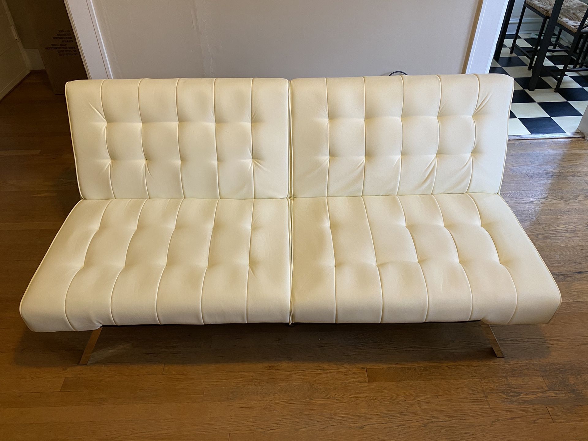 Leather vanilla white/cream couch/futon PERFECT CONDITION!