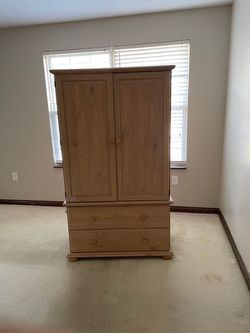 Pine Wood Armoire with Drawers