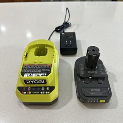 Ryobi ONE+ 18v Lithium-ion Charger And ONE+ 18v 2.0Ah Lithium-Ion Battery .