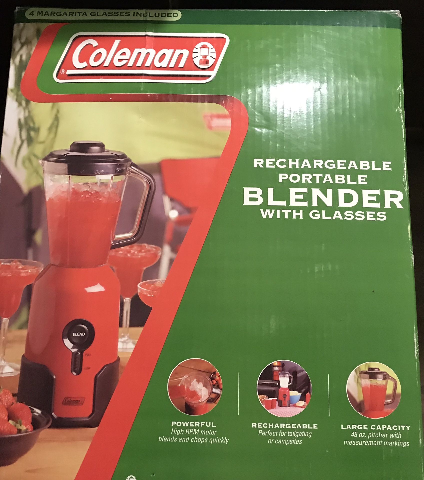 Coleman Rechargeable Portable Blender with Glasses- Never Used