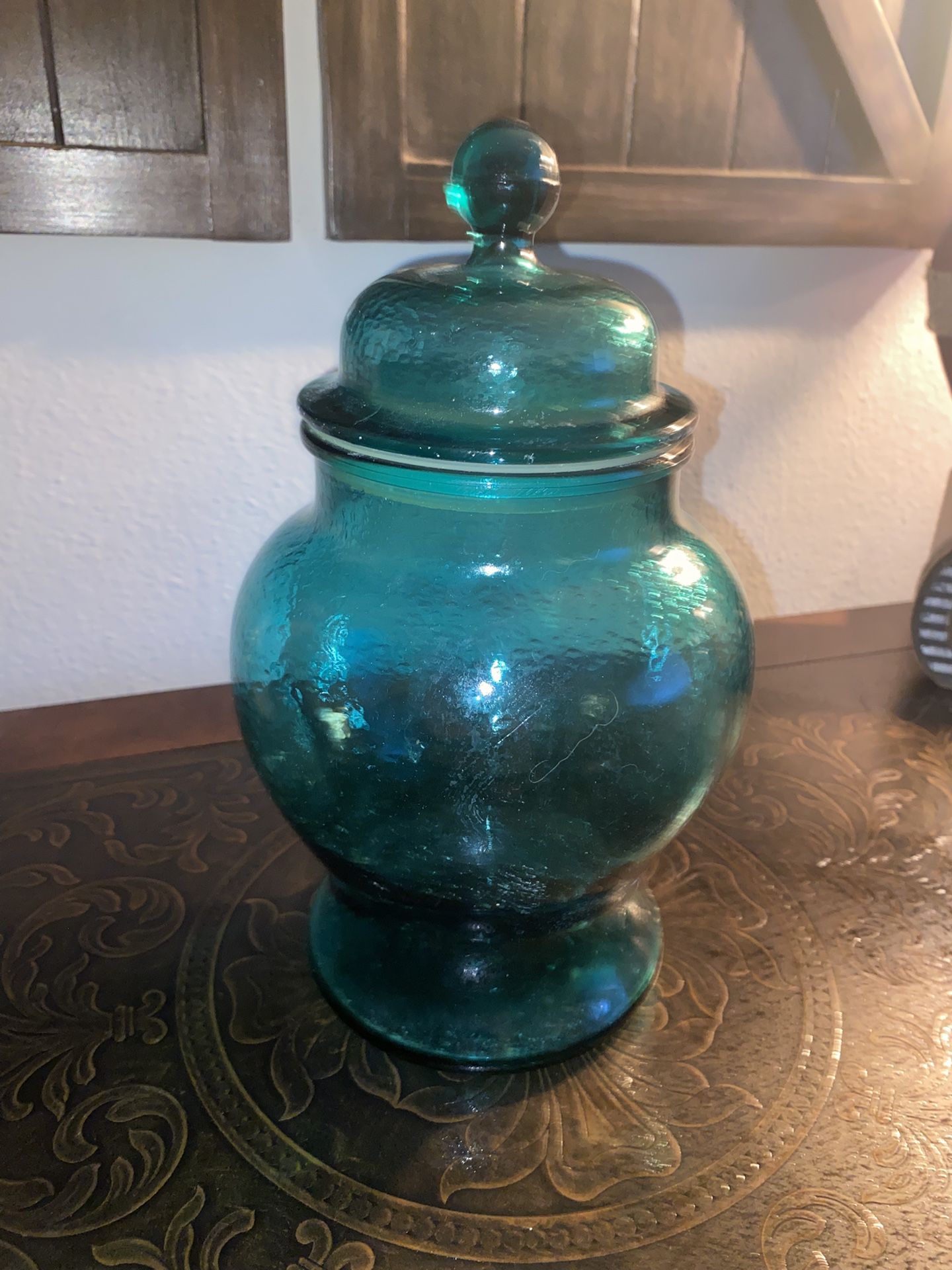 Large Apothecary Teal Blue Green Jar
