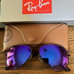 Ray Ban Aviators 58mm. Black Frame w/ Purple Mirror Lenses.  Brand New & Authentic. 