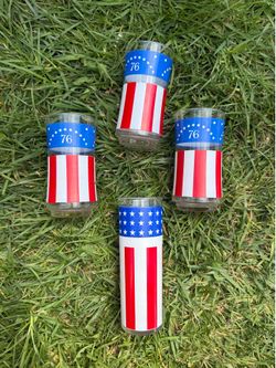 Vintage 1976 Libbey Bicentennial Drinking Glass - Patriotic Stars & Stripes USA Flag Tumbler