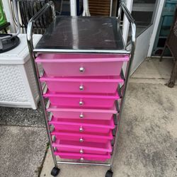 Pink Plastic And Metal Multi Drawer Cart Great For The Bathroom
