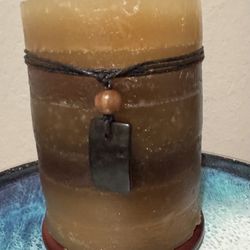 7 X 4” Brown Tones Candle With Wood Holder