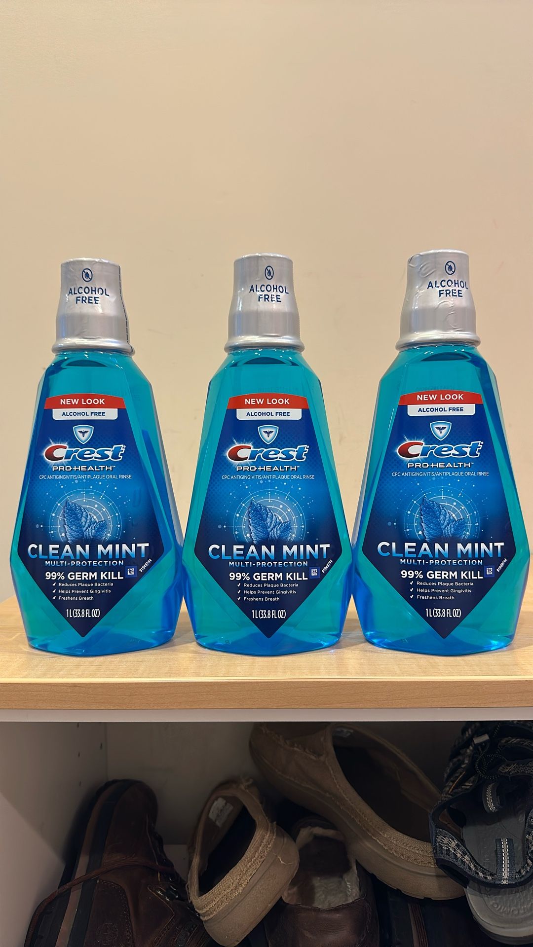Large 1 liter Crest mouthwash: $4 each