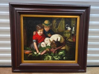 Art in a wonderful frame. Canvas size is 20x24 inches. Framed size is 34.5x30.5 inches.