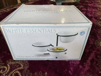 White essentials 3 piece bowl with rack- brand new- see Amazon link for price comparison