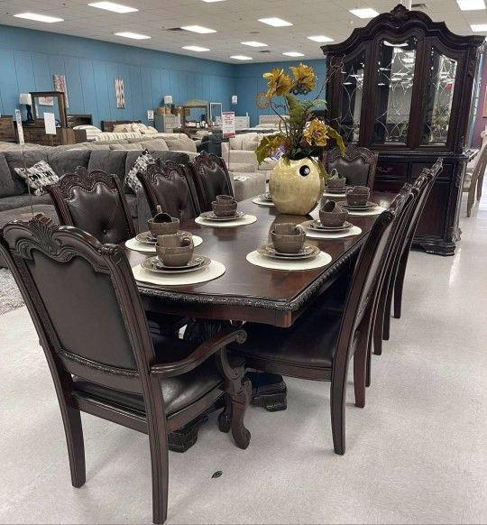 BROWN FORMAL DINING SET. 7-Piece (Table+6 Side Chairs)