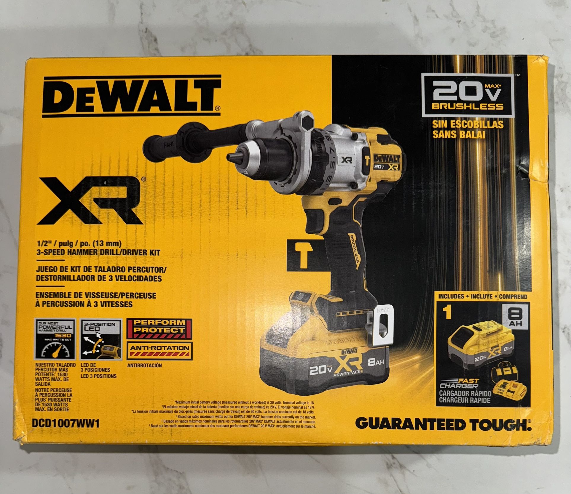 20V MAX* XR Brushless Cordless 1/2 in. 3-Speed Hammer Drill Kit DCD1007WW1