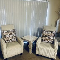 3 Piece Set Of 2 Beige Chairs With Pillows And Mother Of Pearl Inlay Table Pickup Gaithersburg Md20877