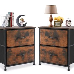 Nightstand with 2 Fabric Drawers, Dresser, End Table, Bedside Table, Bedroom Furniture for Living Room, Entryway