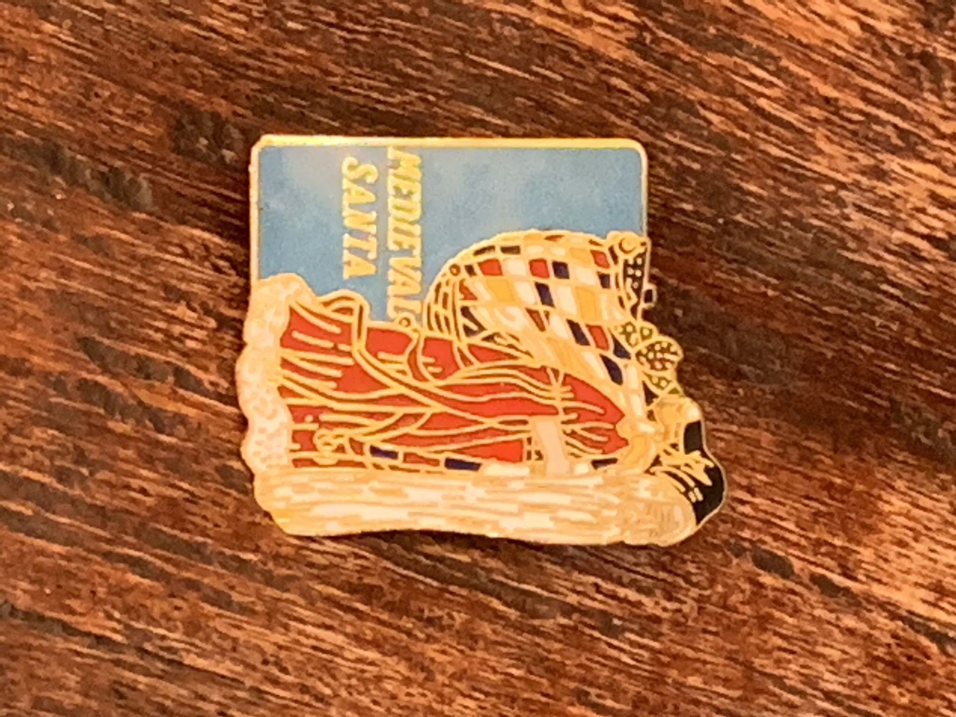 Vintage 1983 Marked MEDIEVAL SANTA Enamel Goldtone Christmas Holiday Pin