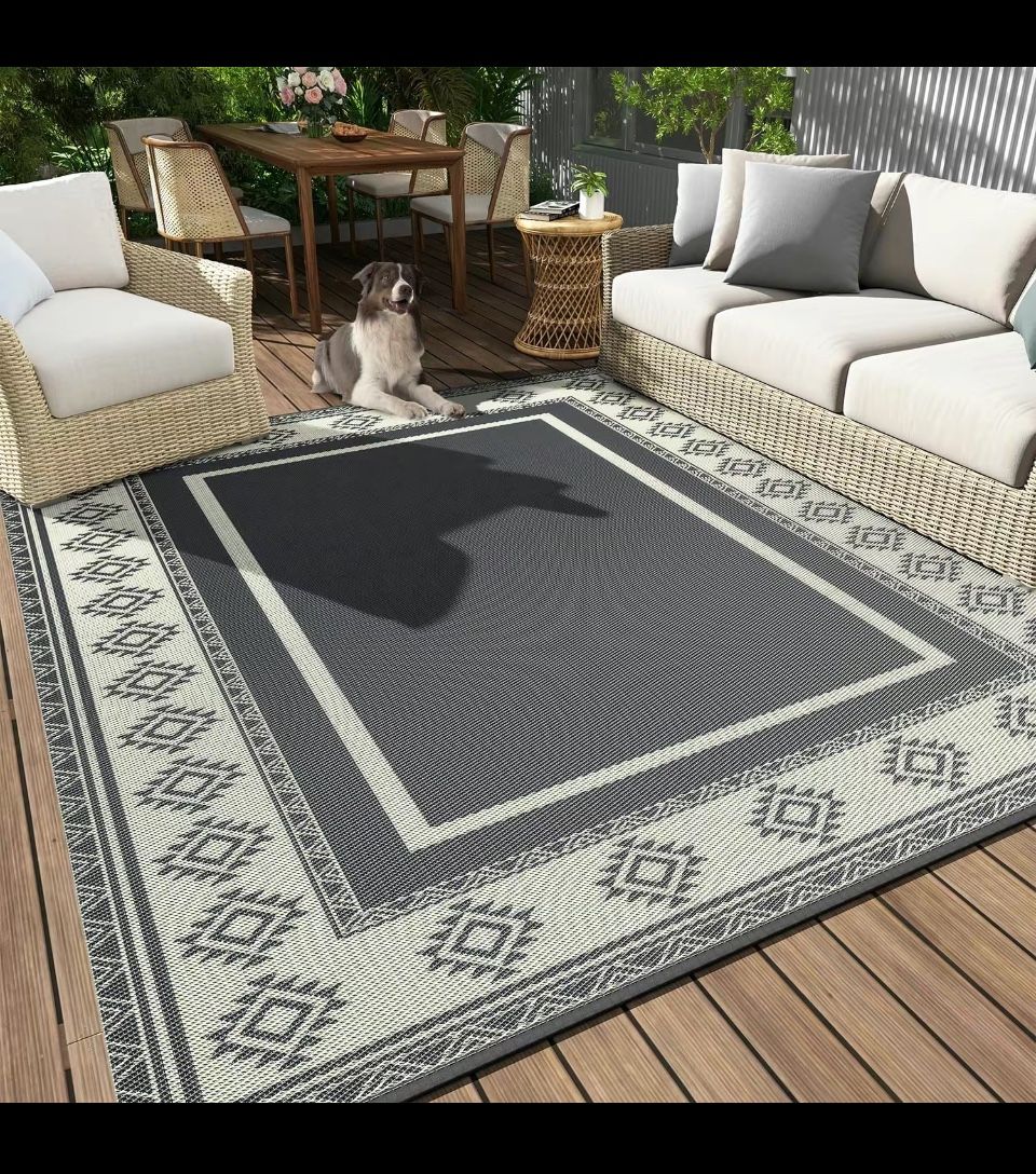 Reversible Mats - Outdoor Rugs 5'x8' for Patios Clearance, Plastic Straw Rugs Waterproof, Portable, Large Floor Mat and Rugs for Outdoor RV, Balcony, 