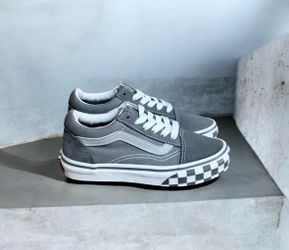 Vans Old Skool Grey Reflective Checkers Sneakers Shoes size 12.5 kids excellent condition