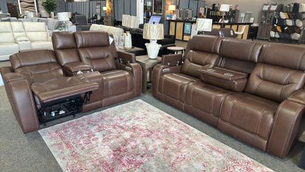 Brand New Real Leather Power Reclining Sofa and Loveseat