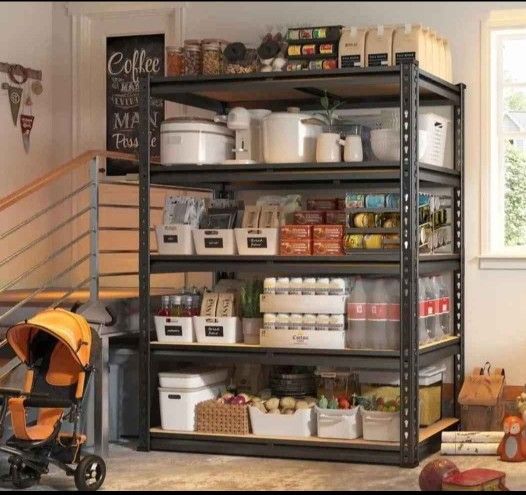 New Heavy Duty Garage Shelves Holds Upto 1750lbs Metal Sides Are Good But Wooden Boards Are Dirty/ Damaged But Still Usable 