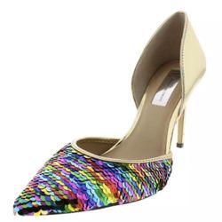 NEW INC International Concepts Shoes Koree D’orsay Gold/Multicolor Sequin Heels Size 6