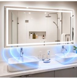 New-55x30 LED Bathroom Mirror with Lights, Smart Anti-Fog, Motion Sensor Stepless Dimmable,3 Color Modes,Backlit+Front Lit, Memory Function, HD Temper