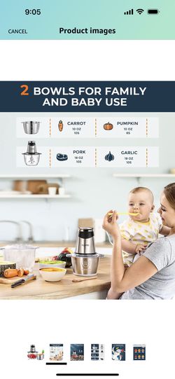 Syvio Food Processors with 2 Bowls, Meat Grinder 4 Bi-Level Blades, Mini  Electric Food Chopper 400W, for Baby Food, Meat, Onion, Vegetables, 2  Speed
