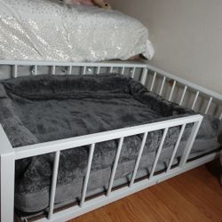 Medium White Bed Frame With Grey Dog Bed 