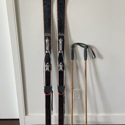 Vintage Wooden Skis and Poles