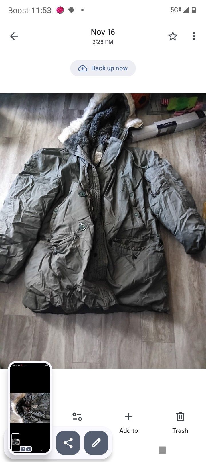 Men Size L Military Issued Coat