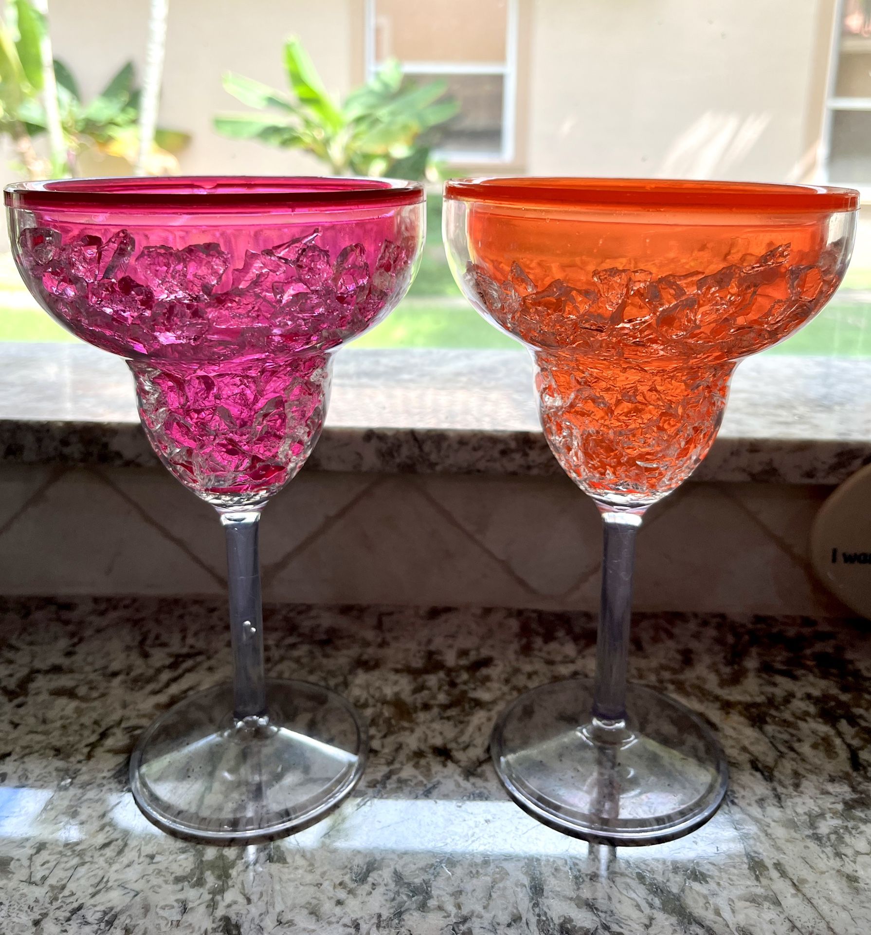 Vintage Plastic Acrylic Double Wall Crackle Neon Margarita Glasses