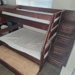 Bunk Beds, Dark Brown, With Staircase Shelves, With Trundle