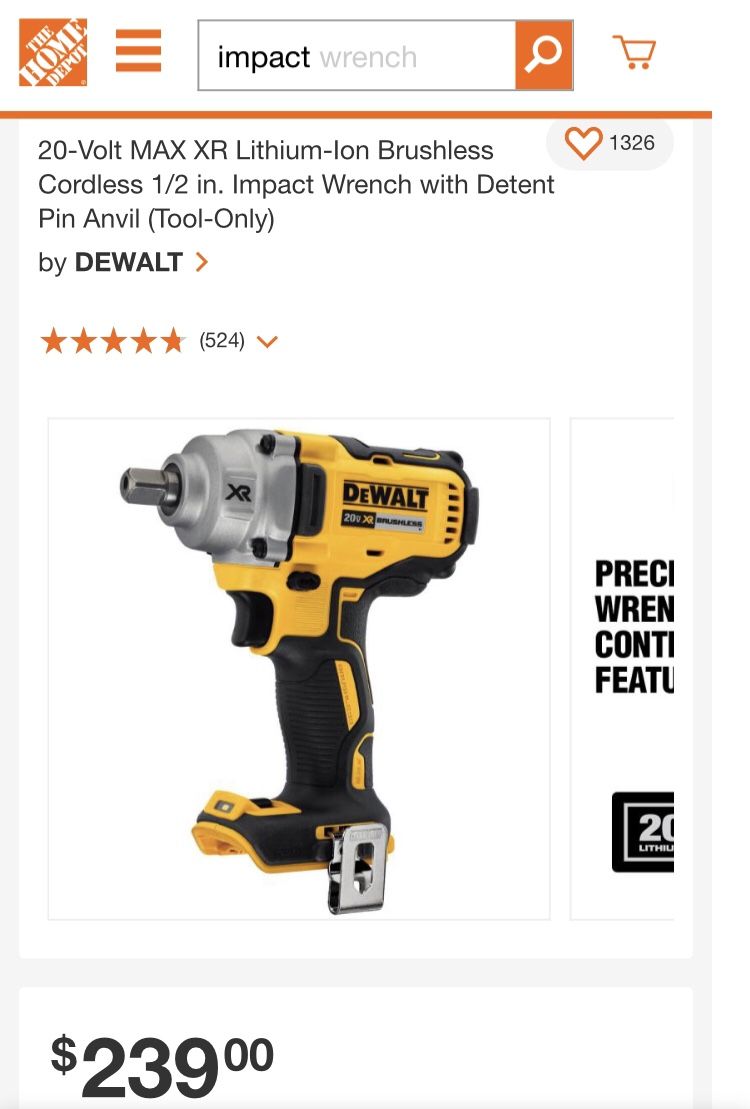 Dewalt 20V Impact wrench 1/2” XR