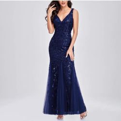 Women's Glitter Sequin Chiffon Dress Elegant V-Neck Bodycon Mermaid Maxi Evening Long Dresses Prom Party Formal Gowns