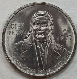 Mexico 1977mo. 100 Pesos  Plata Pura 20 Gr Ley .720  Unc Gem