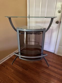 Modern Glass-Top Standing Bar with Wine Rack