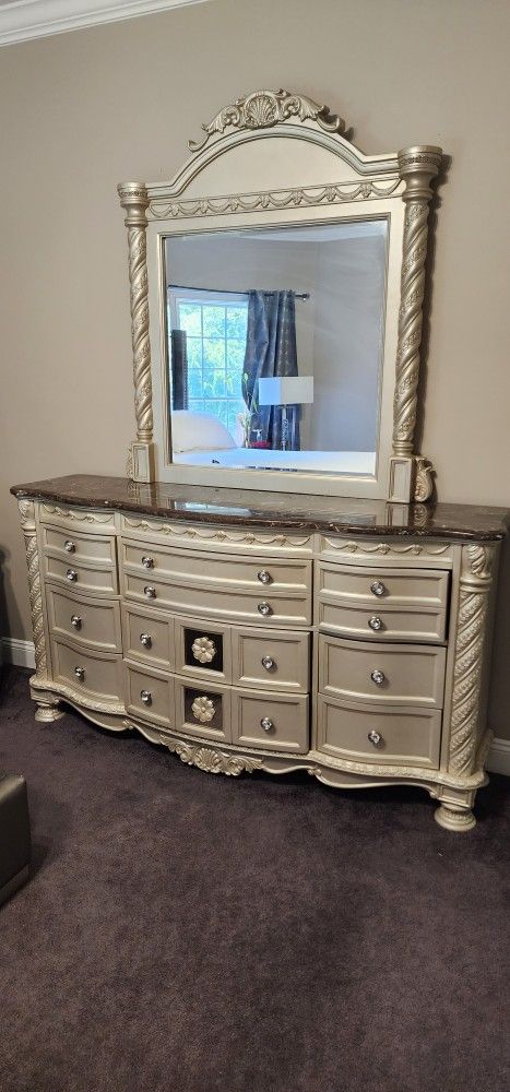 cassimore pearl silver dresser Ashley Cassimore 8 Piece Queen Upholstered Bedroom Set  B750-31-36-46-77-74-75-93-2