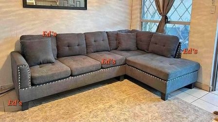 Gray Sectional Sofa with Chaise and Nailhead Trim