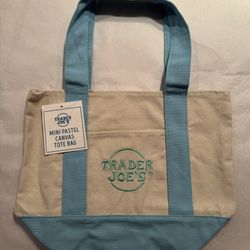 Trader Joe’s Mini Canvas Tote *Light Blue* NWT Sold Out In Stores- Great Holiday Gift!