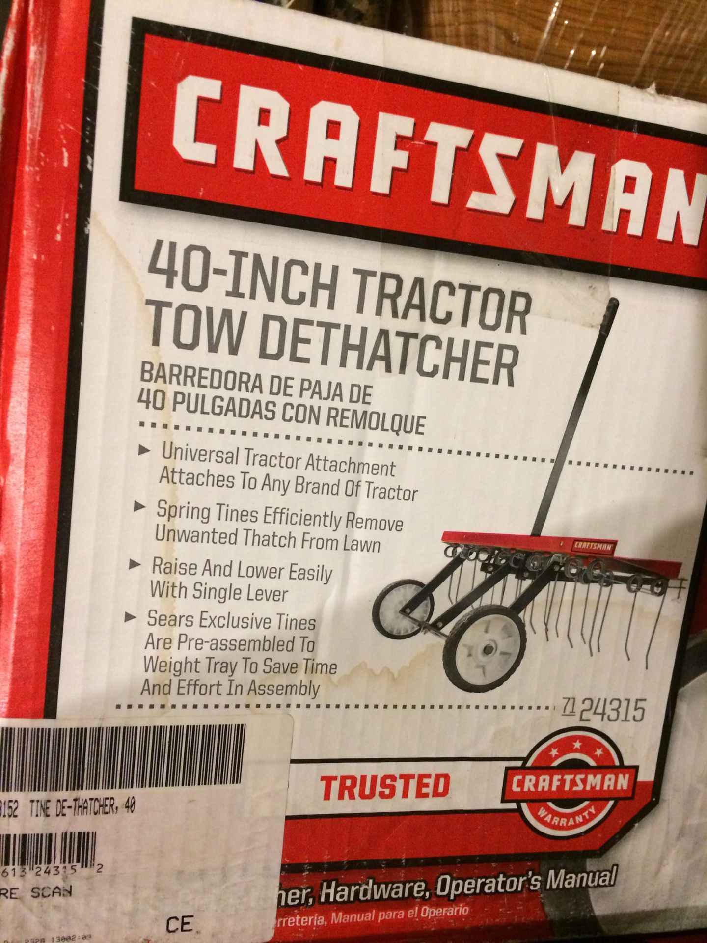 Tractor rear towing dethacher 40in NEW
