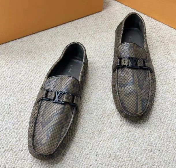 Louis Vuitton brown snake-patterned loafers