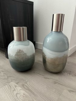 Pair of Decorative blue, gray and white Vases
