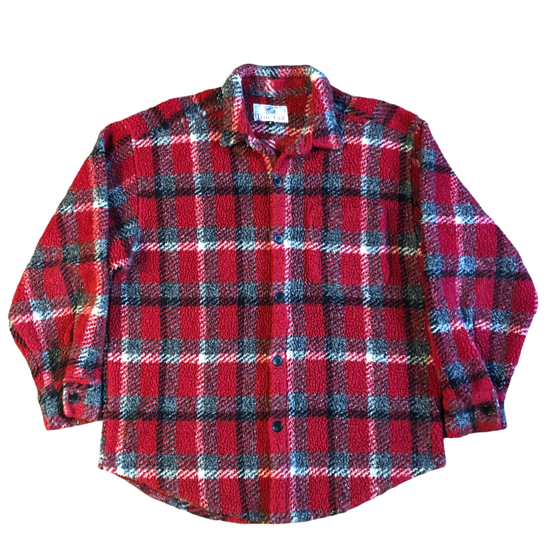 True Grit Vintage Fleece Square Plaid Big Shirt Size M Red Men’s Made in USA. 