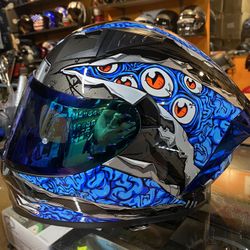 New Blue Dot Motorcycle Helmet Dual Visor $150