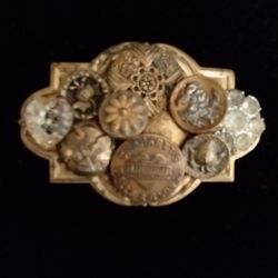 Unique Vintage Large Handmade Gold Tone Button Brooch