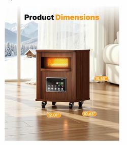 1500W Infrared Space Heater for Indoor Use with Wood Cabinet