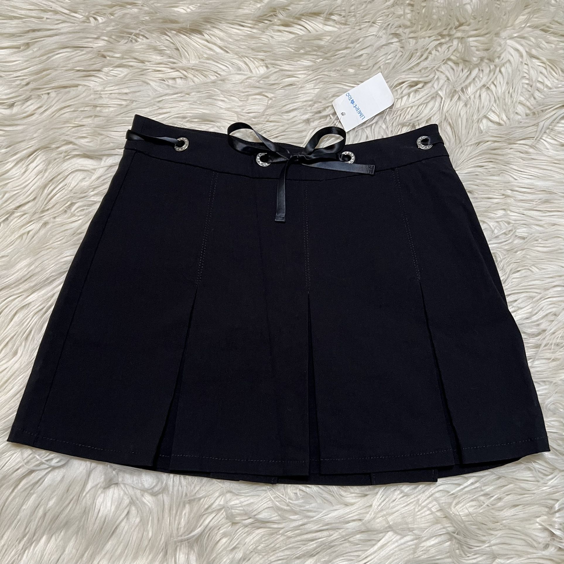 Vintage Limited Too Skort Skirt Bubble Black Cinch Rhinestone Pleated Girls 10