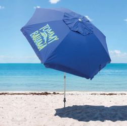 Tommy Bahama 6.5 ft Beach Umbrella Fiberglass with Sand Anchor Pole UPF 100+ and Tilt