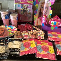 BARBIE PARTY SUPPLIES 2015 Balloons, 17 Plates, Napkins Cups, Pencils, Game,