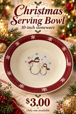 Christmas Snowman Stoneware Serving Bowl 10-Inch
